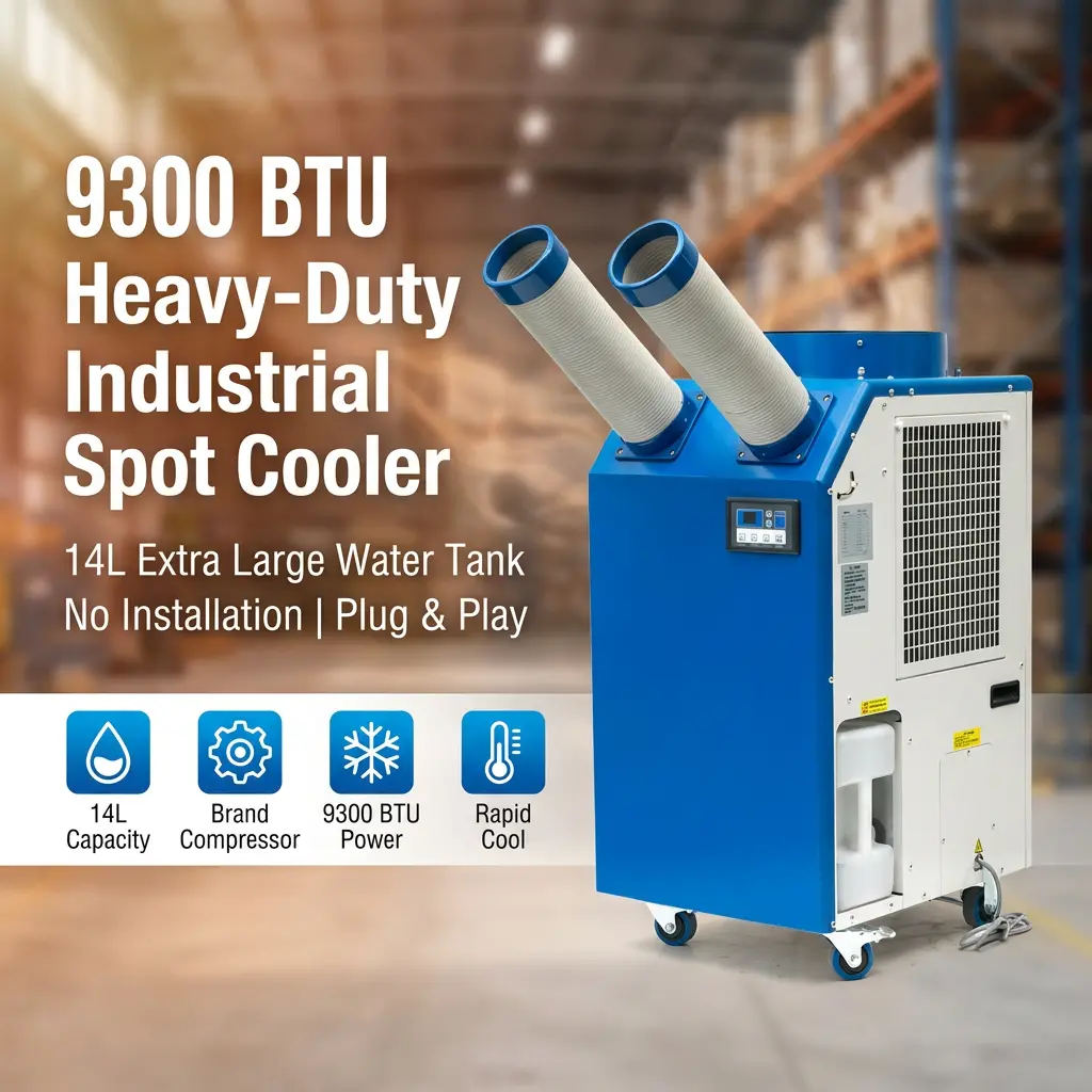 OEM 14L Böyük Tank 2700W Gücü 9300BTU Dönər Kompressor Portativ Spot Soyuducu Atelye üçün Sənaye Kondisioneri